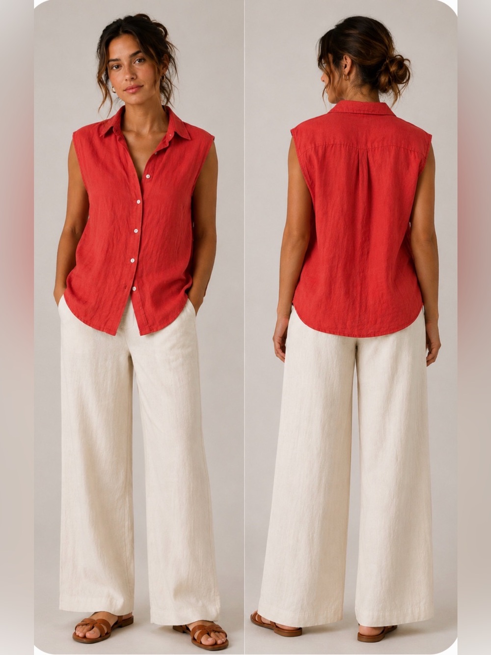 Joie Wide-Leg Pants in Cream with Red Top